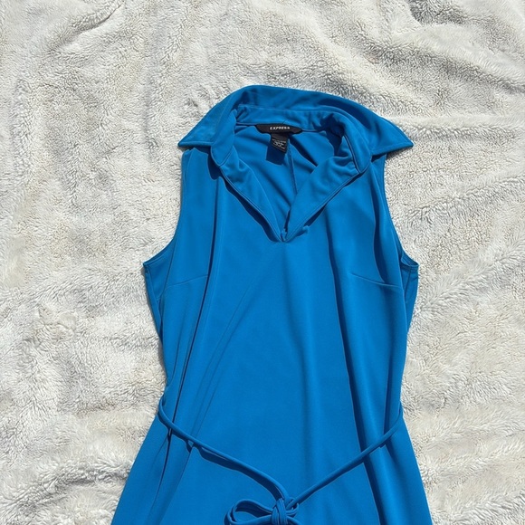 Express Blue Collared Sleeveless Dress – Size 5/6 | Tie Waist | Office Chic | - Picture 3 of 6